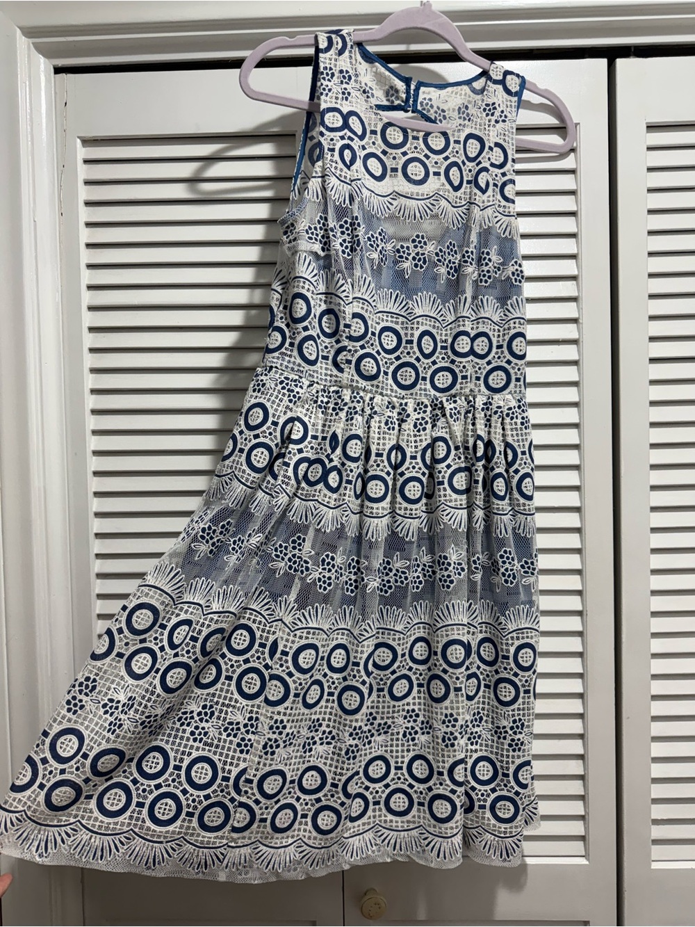 Tracy Reese Blue and White Printed Midi Dress-Skirt